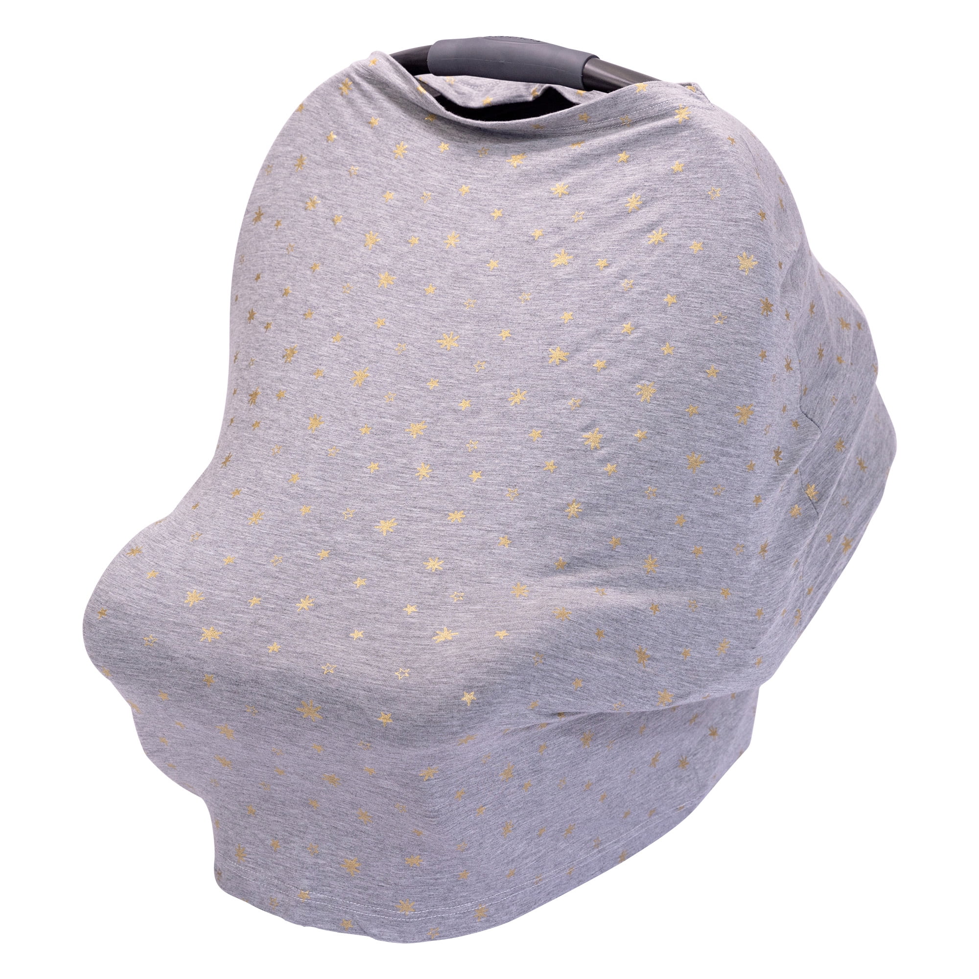 J.L. Childress 4-in-1 Multi-Use Cover - Stretchy Car Seat Canopy and Privacy Cover, Breastfeeding Nursing Cover - Grey/Gold Stars