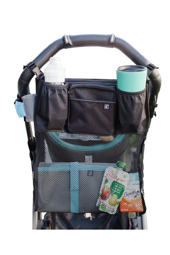 Cups 'N Cargo Stroller Organizer - Universal Stroller Caddy with Mesh Storage, Fits UPPAbaby, Doona, Nuna, & More - Black