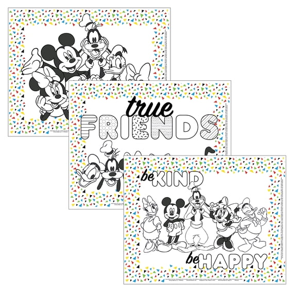 Disney Baby by J.L. Childress ColorMe Disposable Placemats - Stick on Placemats for Baby, Toddlers, & Kids, 24 Pack - Mickey & Friends