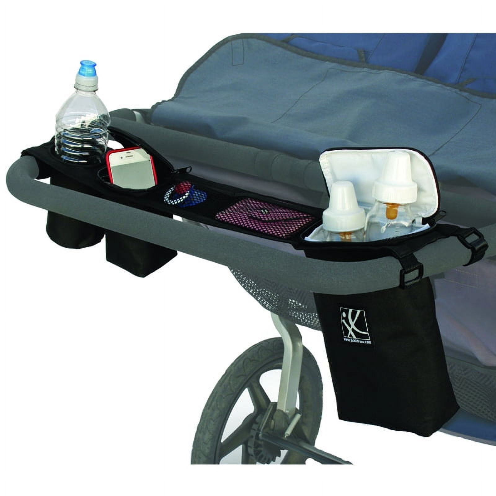 J.L. Childress Double COOL Double Stroller Organizer - Cup Holder and Insulated Storage - Black