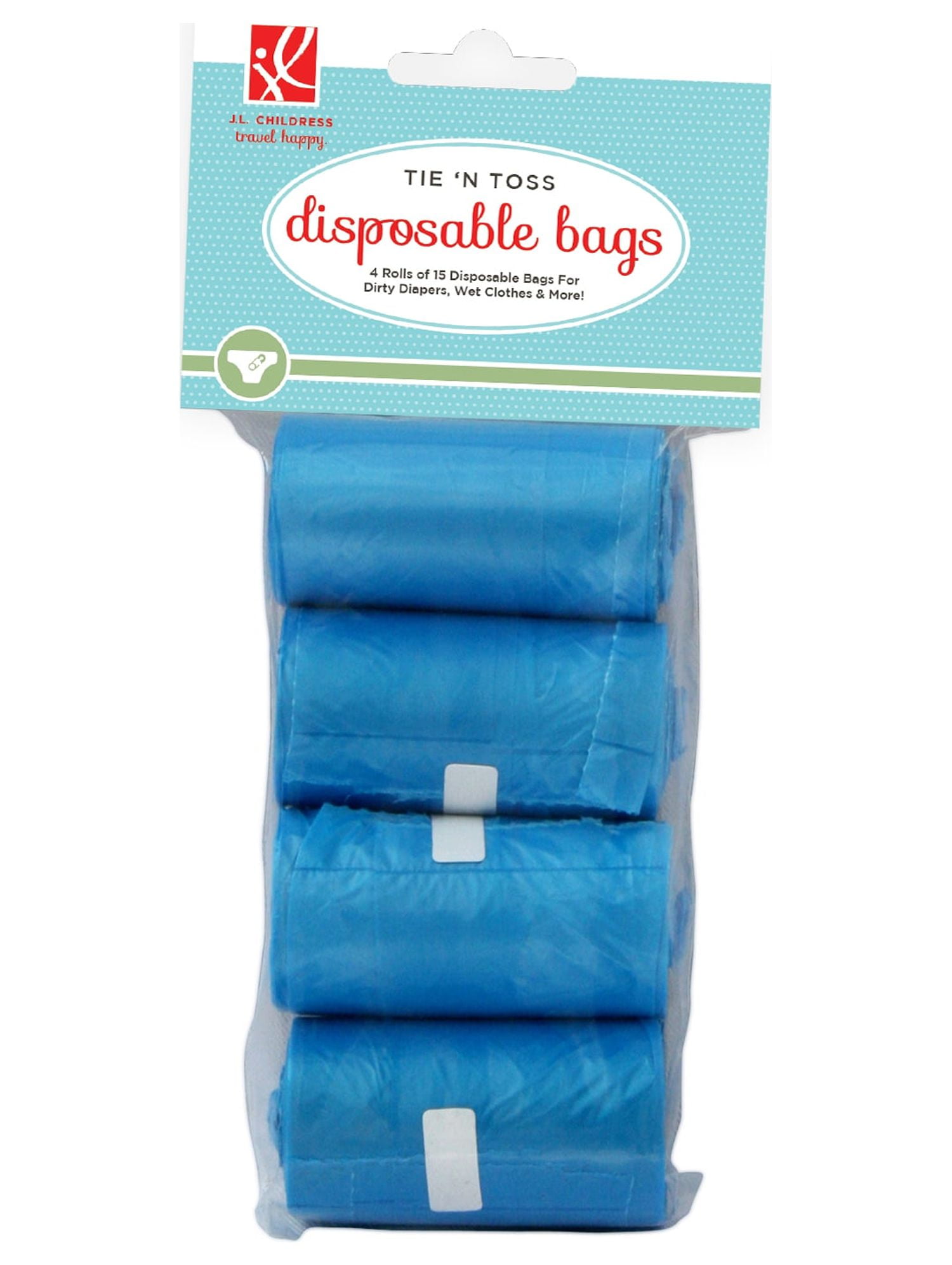 J.L. Childress Tie N' Toss Wast Bags - 60 Disposable Refill Trash Bags for Baby Diapers, Dog Poop, Lightly Scented - Blue