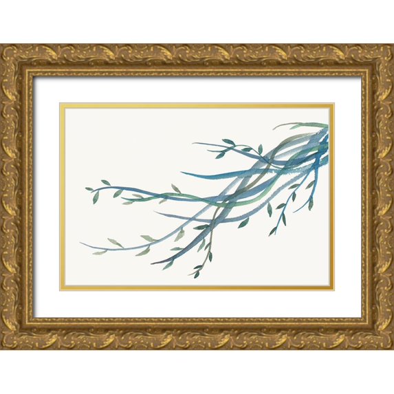 J:L Design 14x11 Gold Ornate Wood Framed with Double Matting Museum Art Print Titled - Green vine Branches II