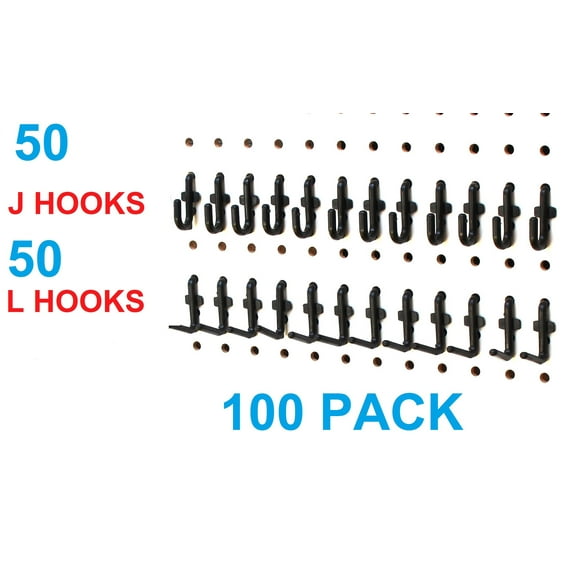 J & L Style Plastic Black Pegboard Locking Hooks Kits - Mulit-Packs | Garage storage jewelry tools crafts Plastic Peg board hooks - 100