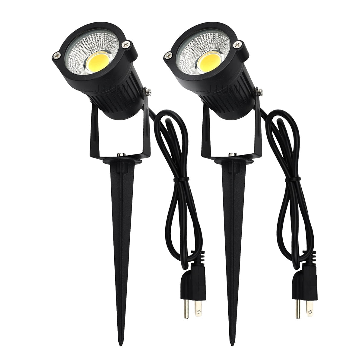 J.LUMI GSS6005 LED Spotlight 5W, 120V AC Line Voltage, 3000K Warm, Metal Construction with Ground Stake, Outdoor and Indoor Use, 3-ft Cord with Plug, Black (Pack of 2)