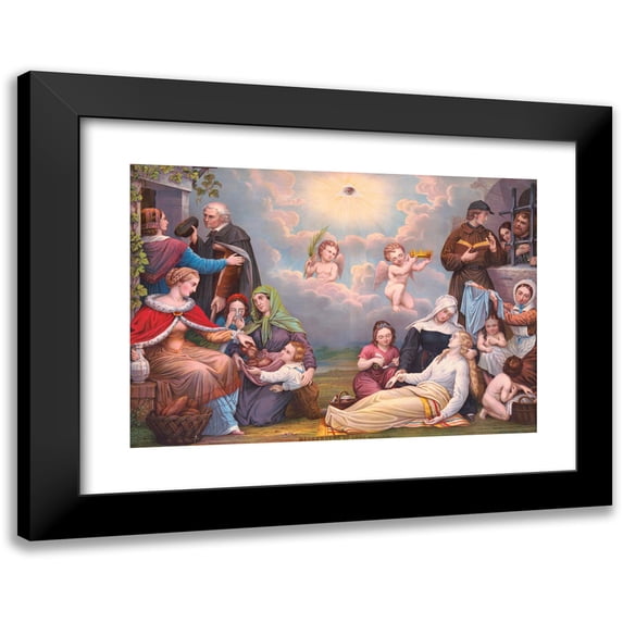 J. Lautenschlager 18x14 Black Modern Framed Museum Art Print Titled - Messengers of Love, Matth. 25, 35, 36 (1890)