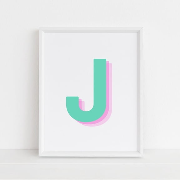 J Letter Monogram Green Initial Alphabet Baby Wall Art Interior Gallery Display