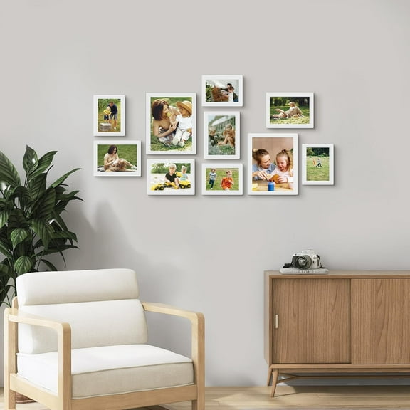 J.M.Deco 10 Pack Picture Frames for Wall Decor, Multi Picture Frame 4X6 5X7 8X10 Inch, Photo Frames Set Decoration for Living room, Bedroom, Made of MDF, Covered by Plexiglass, DIY, White