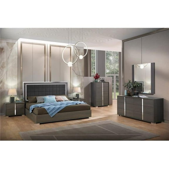 J & M Furniture 15544-K 82.3 x 79.5 x 53.1 in. Alice King Size Bed, Matte Gray