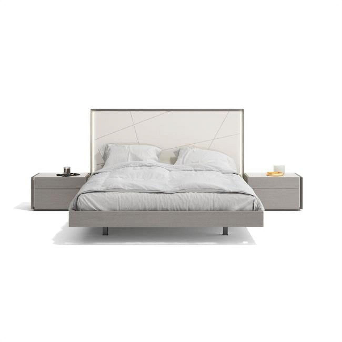 Lisbon Luxe Grey & White Queen Bed with LED Headboard Accents