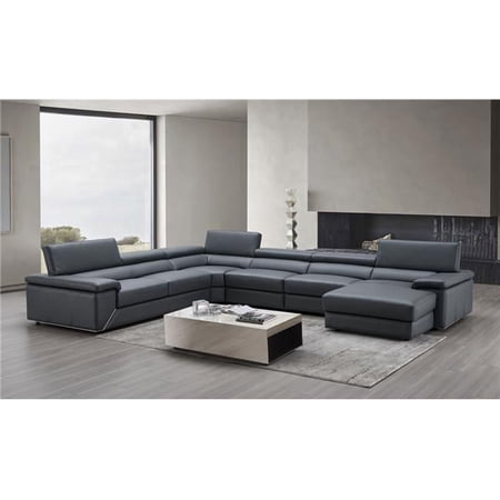 J & M Furniture 182224-RHFC 25.5-34 x 126 in. Kobe Leather Sectional Right Facing Chaise, Blue & Grey