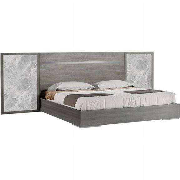J & M Furniture 18699-K 55 x 103 x 83 in. Victoria King Size Bed, Anthracite Melamine & Grey Marble