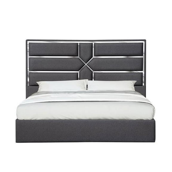J & M Furniture 18730-Q 55.5 x 64.5 x 83.4 in. Da Vinci Queen Size Bed, Charcoal