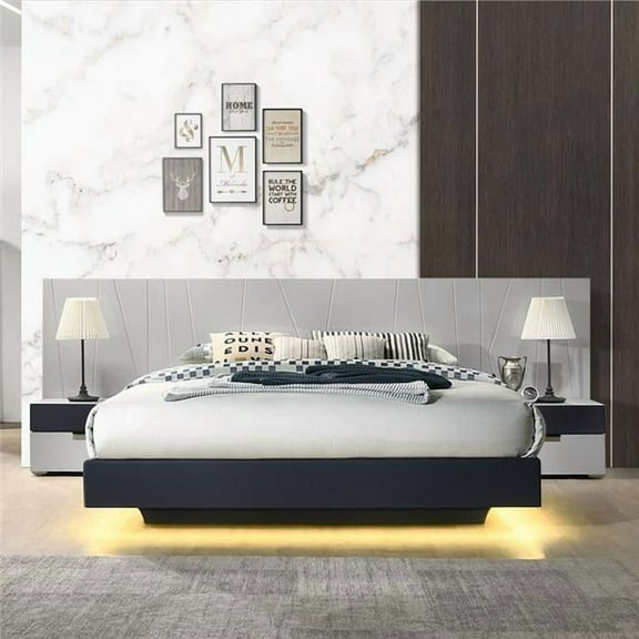 J & M Furniture 18847-Q 112.5 x 82 x 42 in. Marsala Queen Size Bed, Light Grey & Navy