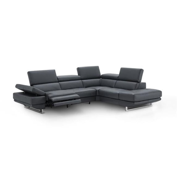 J & M Furniture 19955-RHFC 117 x 93 x 41 x 29.5-38.5 in. Annalaise Right Hand Facing Chaise, Blue & Grey