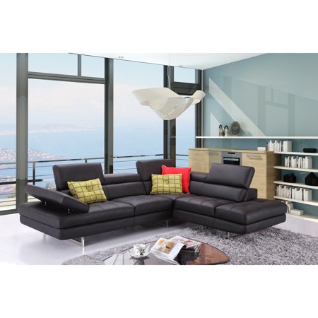 J&M Furniture A761 Italian Leather Sectional Slate Black In Right Hand Facing
