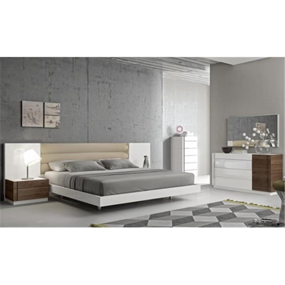 J & M Furniture Lisbon Left Facing Night Stand - White - Biege - & Walnut