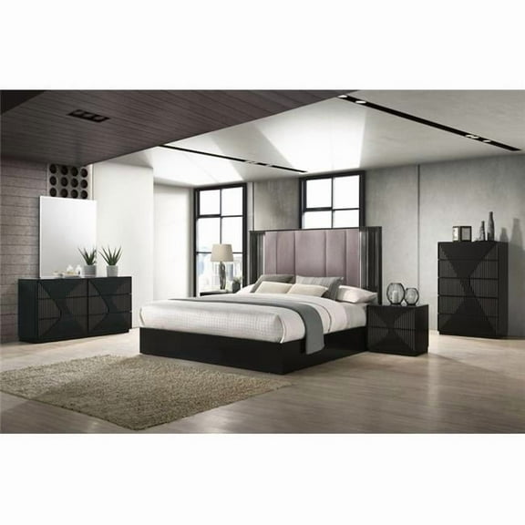 J&M Furniture 17521-K Rosette Bed, Black - King Size