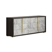 J & M Furniture 18772-D 32 x 61.5 x 18.5 in. Travertine Dresser, Dark Oak & Gray - Bronze Marble