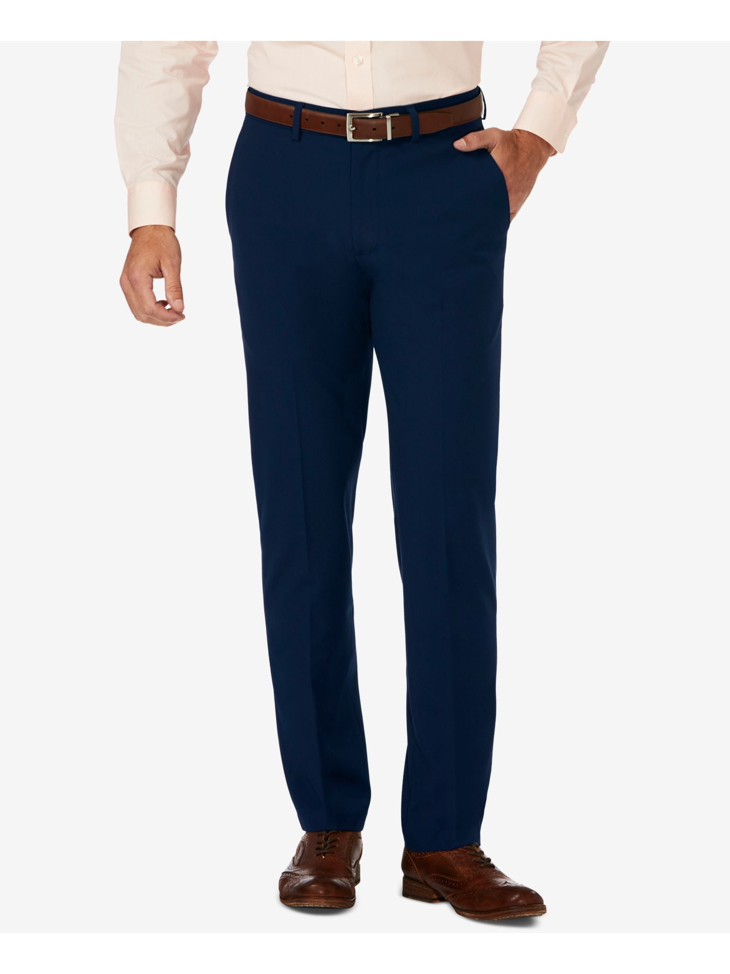 J.M. HAGGER Mens Navy Flat Front, Straight Leg Slim Fit Stretch Pants
