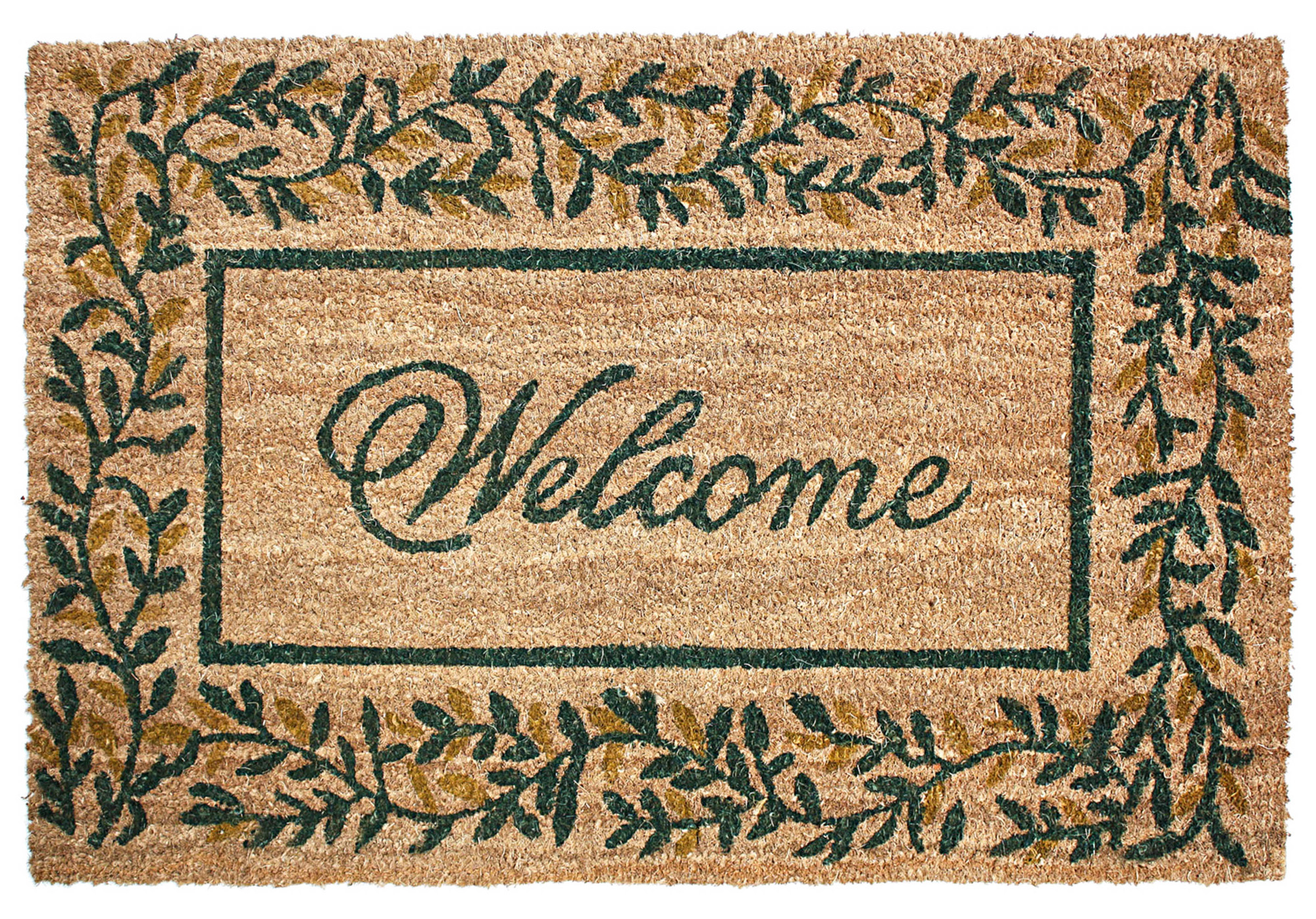 J & M Home Fashions Olive Leaves Vinyl Back Coco Doormat 24x36