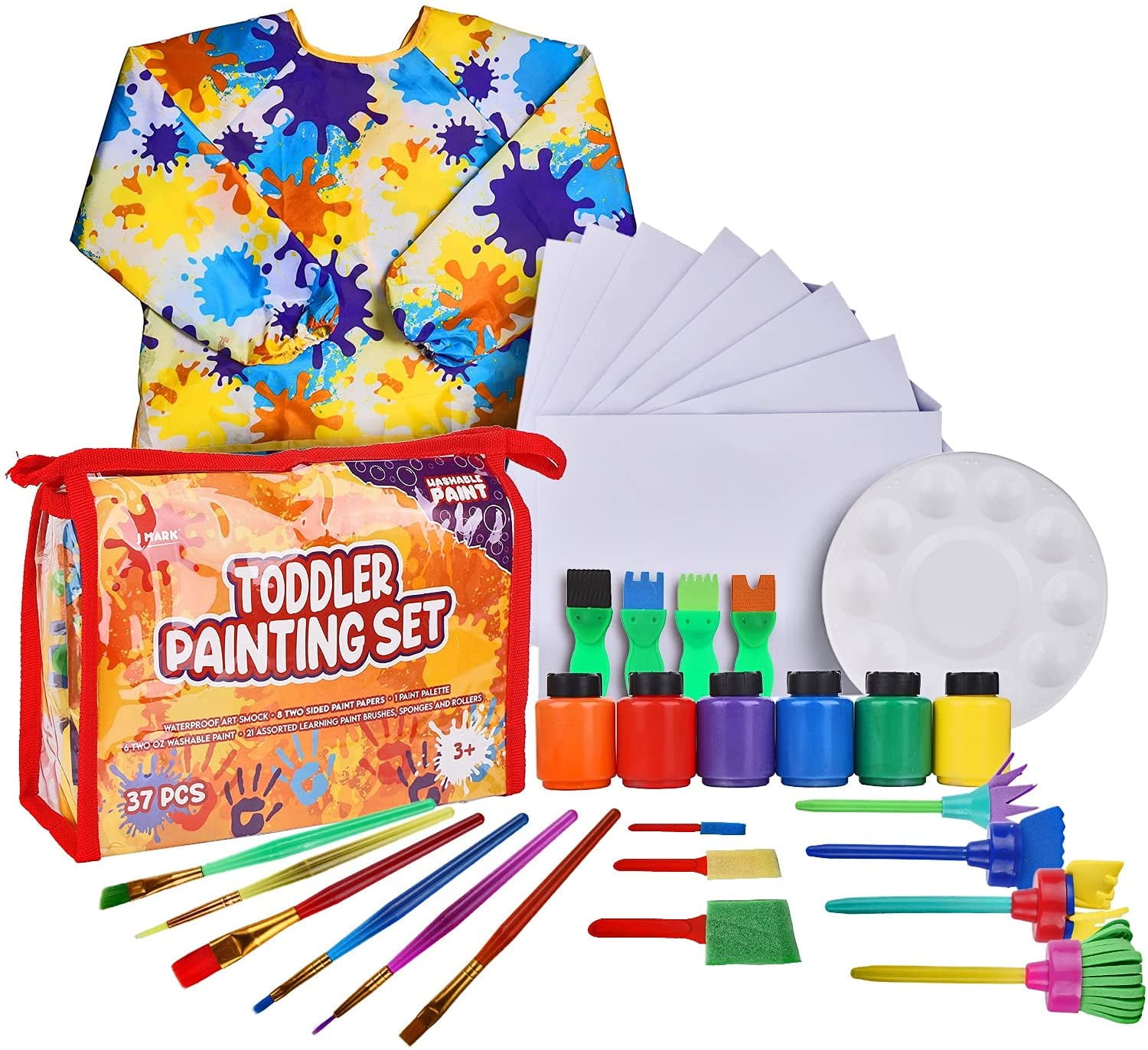 Washable Tempera Kids Paint Set – Spill Proof Paint Cups, Paint Pad, Paint  Brushes, Art Smock, Non Toxic Water Based Tempera Paint, Mixing Palette –  Toddler Painting Set 