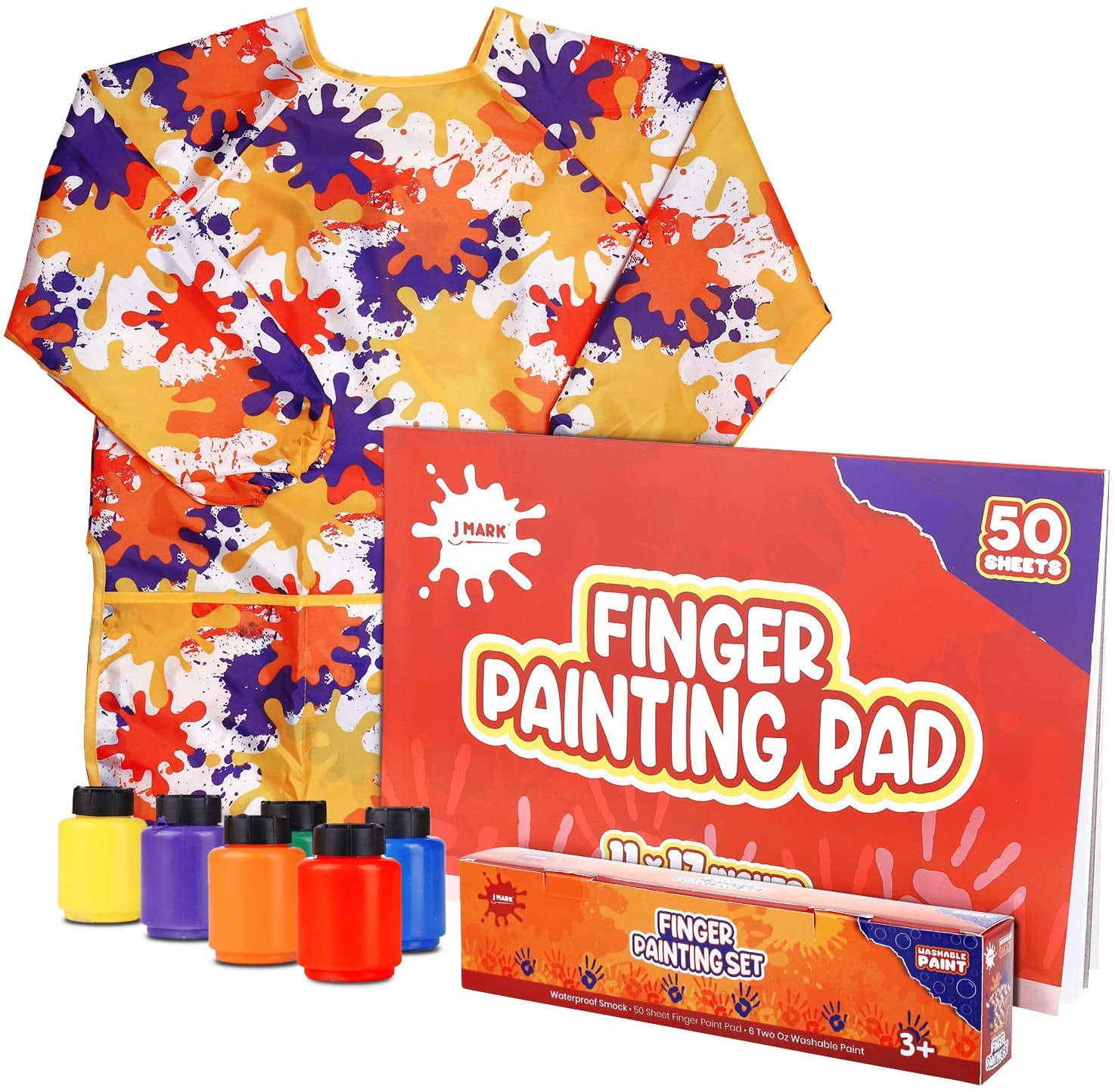J MARK Washable Finger Paint Set for Kids – 8-Piece Set with 50