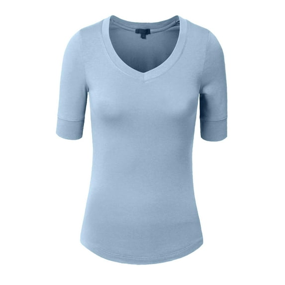 J. METHOD Girl's Junior Basic Casual 3/4 Elbow Half Length Sleeve Active V-Neck Uniform T-Shirt NEGT23 Cloud Blue M