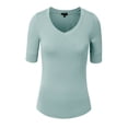 thumbnail image 1 of J. METHOD Girl's Junior Basic Casual 3/4 Elbow Half Length Sleeve Active V-Neck Uniform T-Shirt NEGT23 Dusty Sage S, 1 of 5