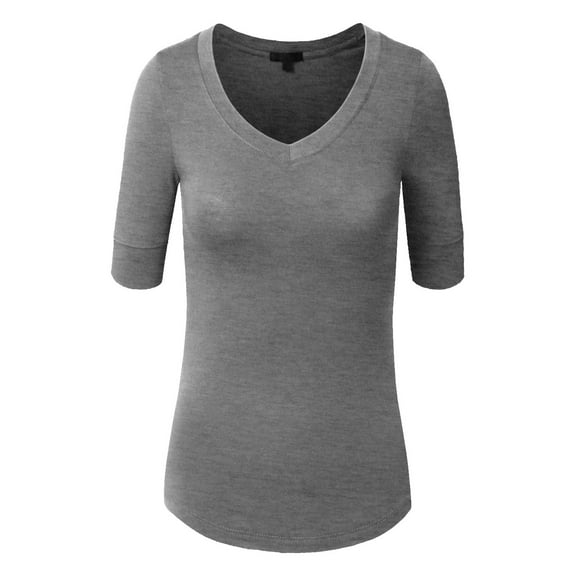 J. METHOD Girl's Junior Basic Casual 3/4 Elbow Half Length Sleeve Active V-Neck Uniform T-Shirt NEGT23 Heather Gray M