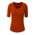 thumbnail image 1 of J. METHOD Girl's Junior Basic Casual 3/4 Elbow Half Length Sleeve Active V-Neck Uniform T-Shirt NEGT23 Rust S, 1 of 5