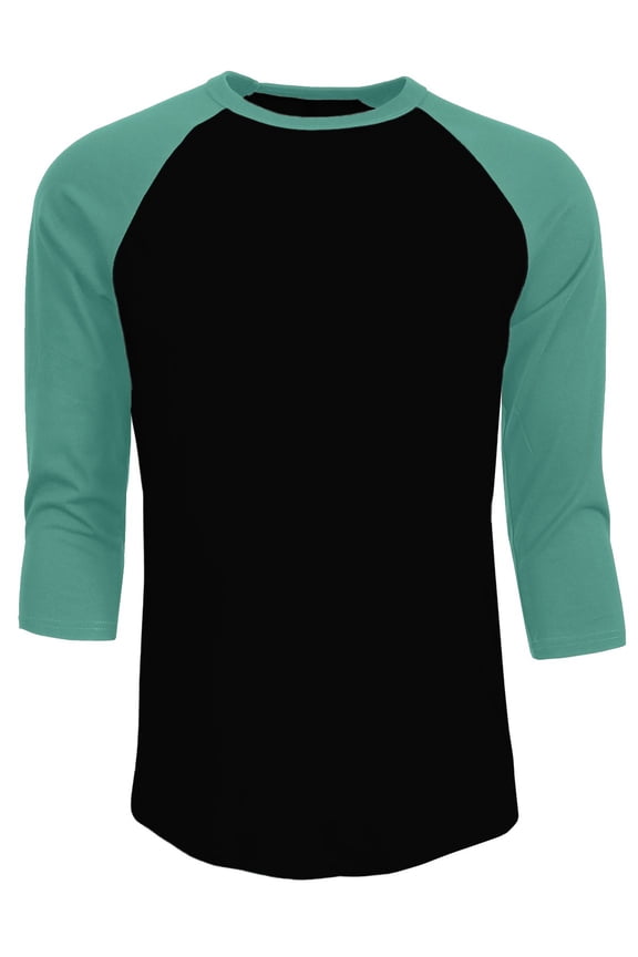 Men's 3/4 Sleeve Baseball Crewneck Tshirt Top Raglan Jersey T Shirt NEMT06 BLK/TEL XXL