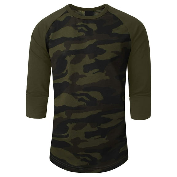J. METHOD Men's 3/4 Sleeve Baseball Crewneck Tshirt Top Raglan Jersey T Shirt NEMT06 CAMO/OLV L