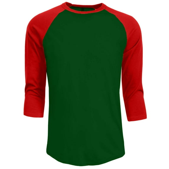 J. METHOD Men's 3/4 Sleeve Baseball Crewneck Tshirt Top Raglan Jersey T Shirt NEMT06 GRN/RED M