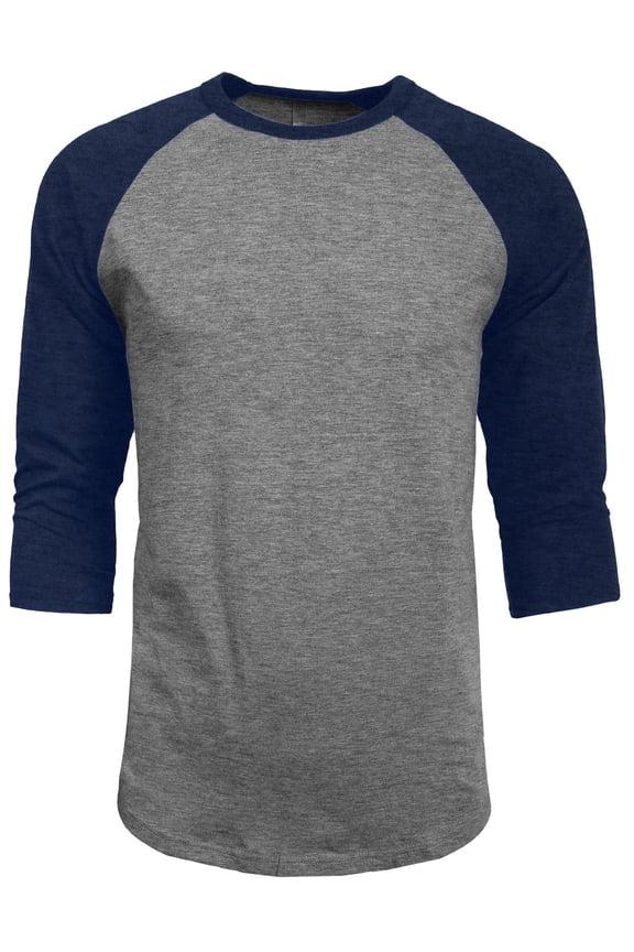 Men's 3/4 Sleeve Baseball Crewneck Tshirt Top Raglan Jersey T Shirt NEMT06 HGRY/NVY XL