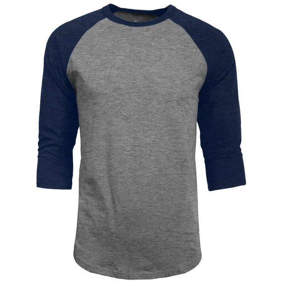J. METHOD Men's 3/4 Sleeve Baseball Crewneck Tshirt Top Raglan Jersey T Shirt NEMT06 HGRY/NVY XXL