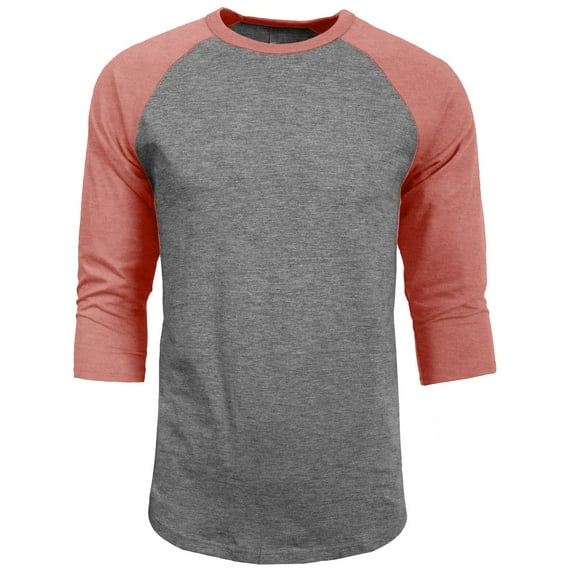 J. METHOD Men's 3/4 Sleeve Baseball Crewneck Tshirt Top Raglan Jersey T Shirt NEMT06 HGRY/RED XL