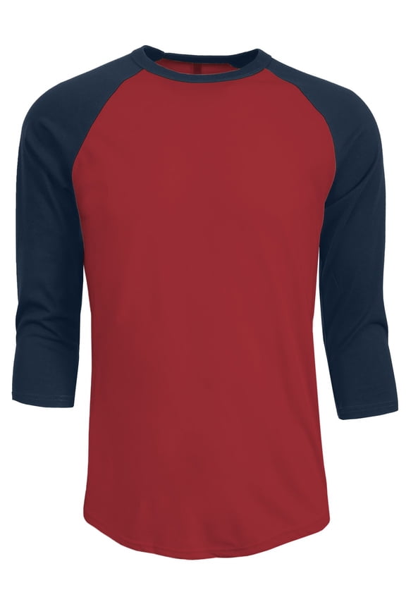 Men's 3/4 Sleeve Baseball Crewneck Tshirt Top Raglan Jersey T Shirt NEMT06 RED/NVY XL