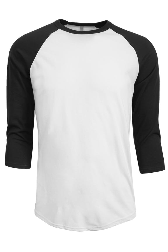 Men's 3/4 Sleeve Baseball Crewneck Tshirt Top Raglan Jersey T Shirt NEMT06 WHT/BLK S