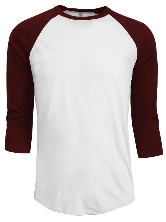 Men's 3/4 Sleeve Baseball Crewneck Tshirt Top Raglan Jersey T Shirt NEMT06 WHT/BUR S
