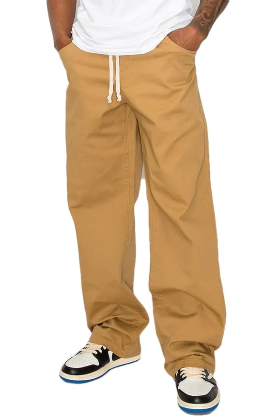 Men's Baggy Jeans Elastic Waistband Drawstring Waist Wide Leg Casual Pants