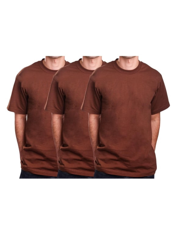Men's Basic T Shirt 3 Pack Short Sleeve Crewneck Soft Solid Tee Casual Top Tshirt NEMT119 Brown 3XL