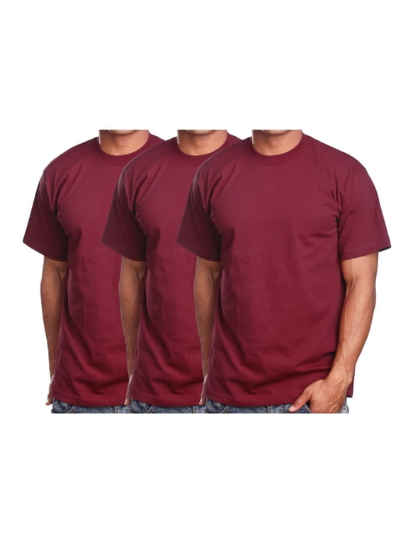 Men's Basic T Shirt 3 Pack Short Sleeve Crewneck Soft Solid Tee Casual Top Tshirt NEMT119 Burgundy 3XL