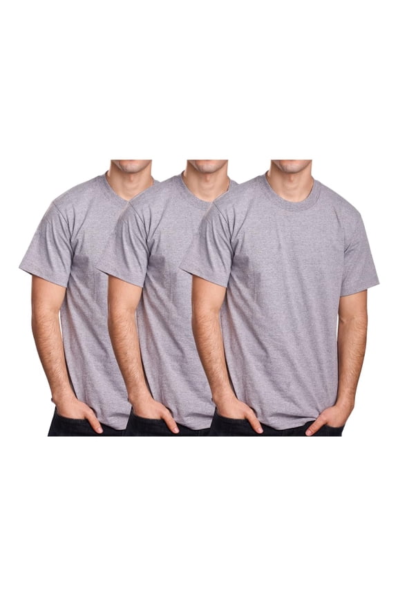 Men's Basic T Shirt 3 Pack Short Sleeve Crewneck Soft Solid Tee Casual Top Tshirt NEMT119 HGrey 3XL