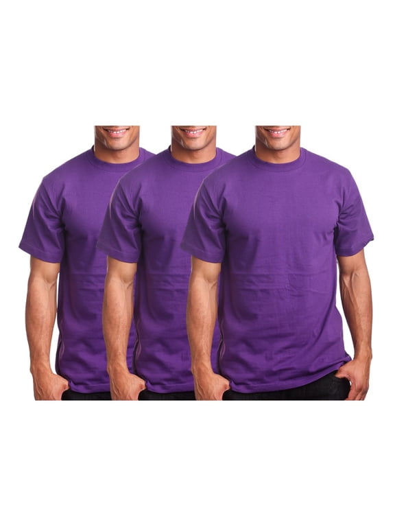 Men's Basic T Shirt 3 Pack Short Sleeve Crewneck Soft Solid Tee Casual Top Tshirt NEMT119 Purple S