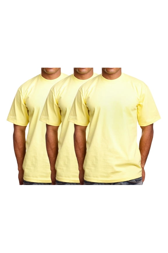 Men's Basic T Shirt 3 Pack Short Sleeve Crewneck Soft Solid Tee Casual Top Tshirt NEMT119 Yellow 2XL