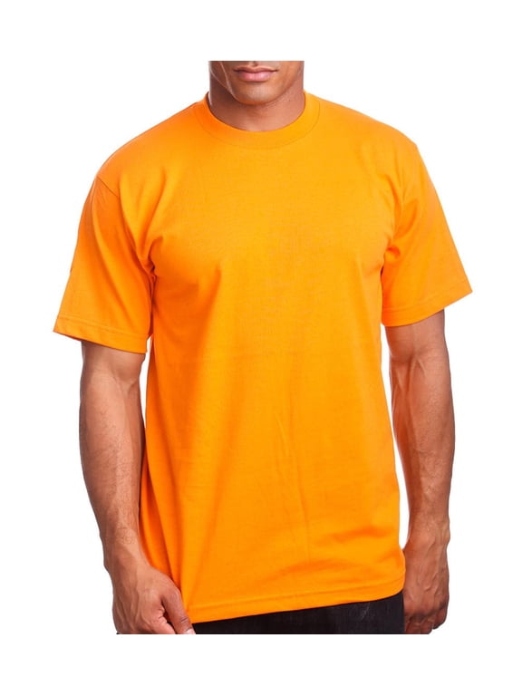 Men's Basic T Shirt Short Sleeve Crewneck Soft Solid Tee Casual Top Tshirt NEMT119 Orange 3XL