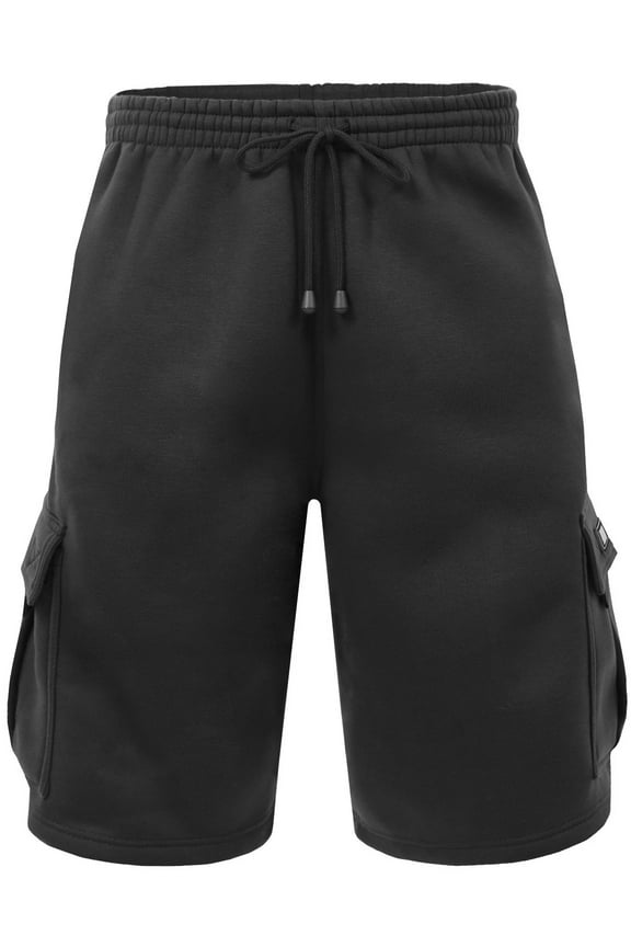 Men’s Cargo Shorts Active Casual Comfy Workout Gym Elastic Drawstring Fleece Pockets Sweat Pants NEMP07 Black 2XL