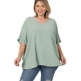 thumbnail image 1 of J. METHOD Women's Tunic Top - Woven Airflow V-neck Dolman Short Sleeve T Shirts with Chest Pocket, 1 of 3