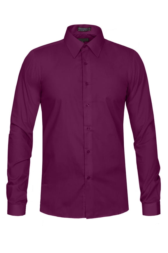Men's Classic Slim Fit Button Down Long Sleeve Solid Color Dress Shirts S-2XL [NEMT104]