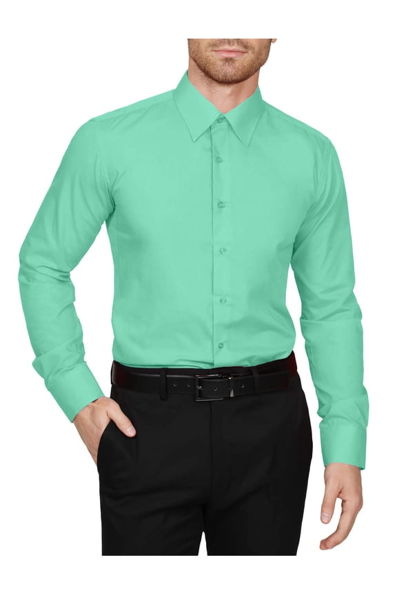 Men's Dress Shirt  Classic Long Sleeve Slim Fit Button Down Solid Color Top S-5XL NEMT104 Aqua S 32/33